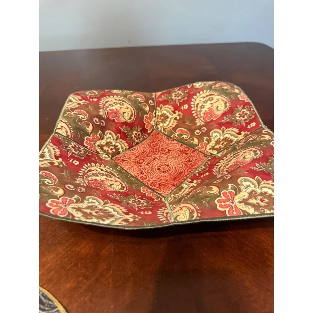 Set of 2 Vtg Quilted Fabric Bowl Cozies Country Farmhouse Rooster Paisley Blue